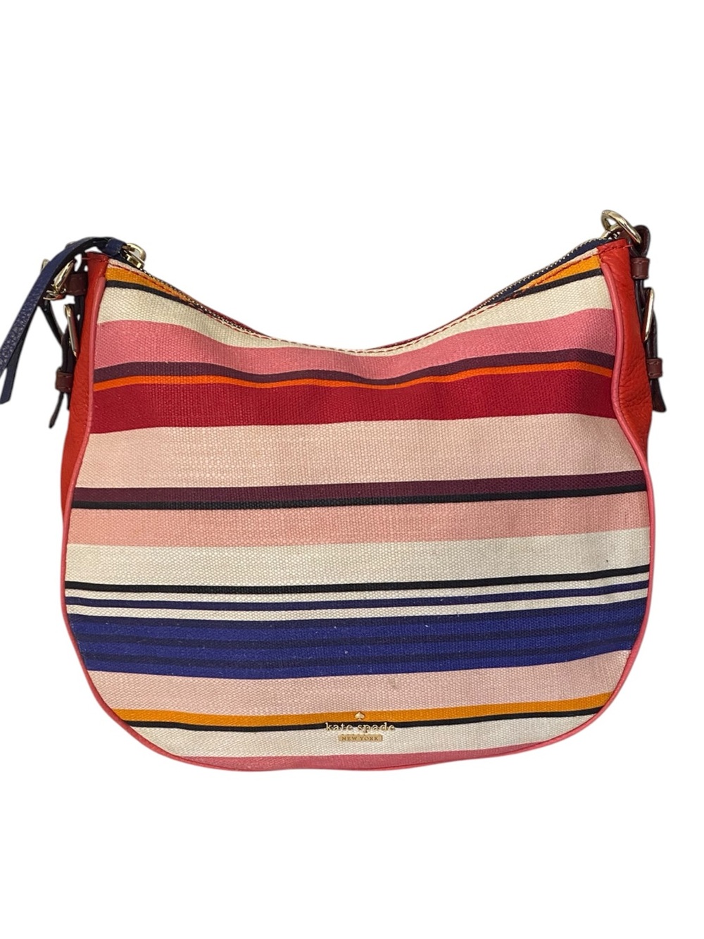 Kate Spade Cobble Hill Mylie Hobo Bag Striped Linen Leather Multicolor